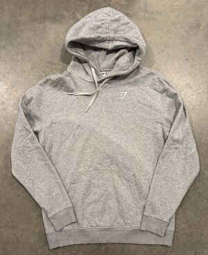 Gymshark Crest Hoodie Men Small Gray Pullover Sweatshirt Workout Gym Casual